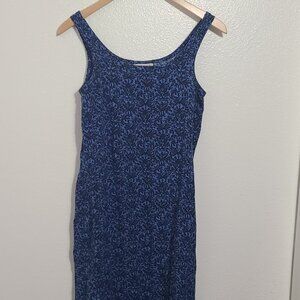 Vintage Faded Glory M Black Blue Lace Pattern Sleeveless Long Maxi Dress Rayon